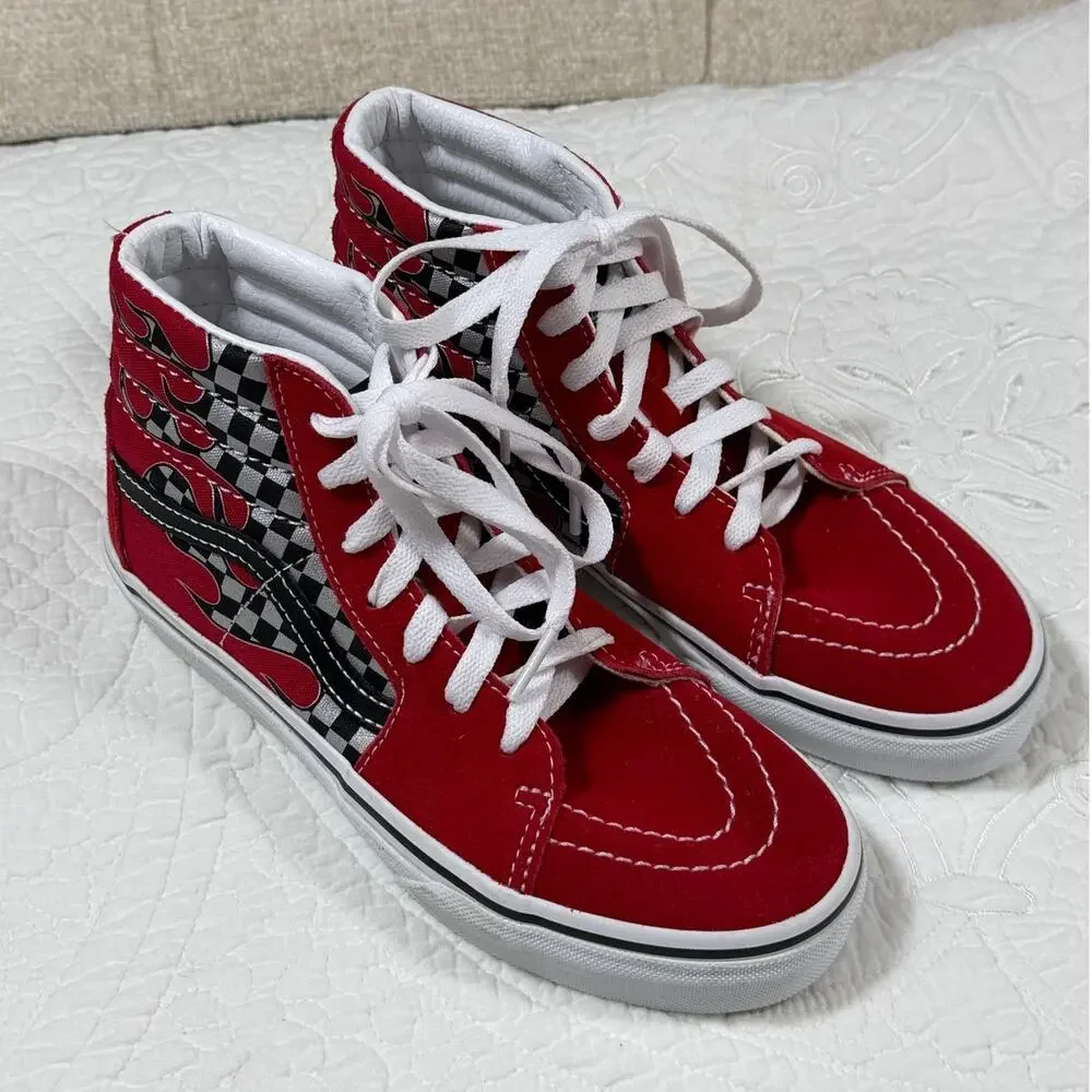 NWOT Vans Kid 3 Red Black White Lace Up High Top Skate Canvas Sneakers